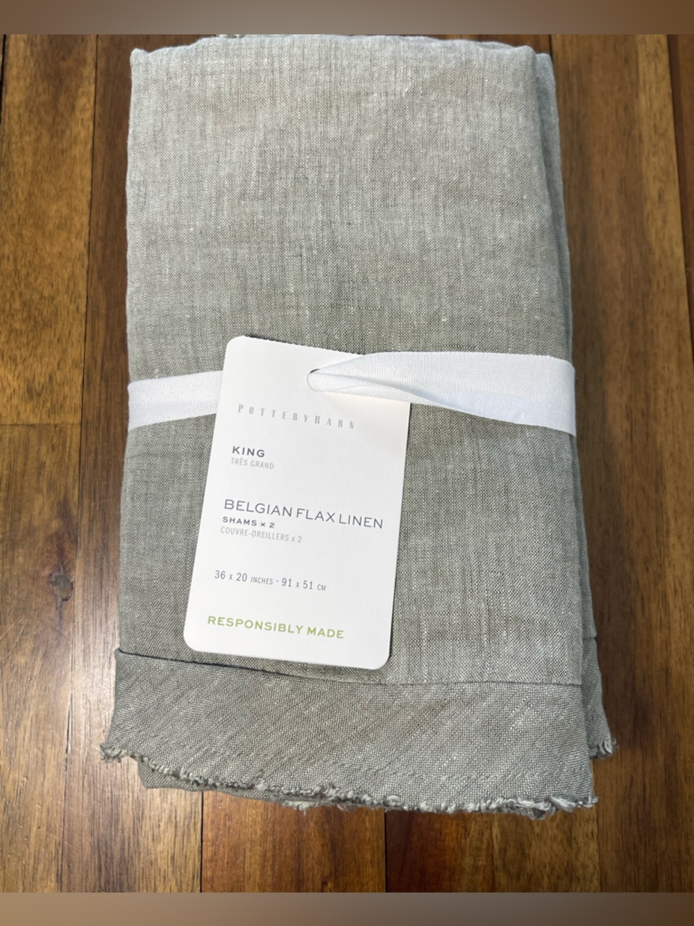 Pottery Barn Belgian Flax Linen King Shams in Light Green